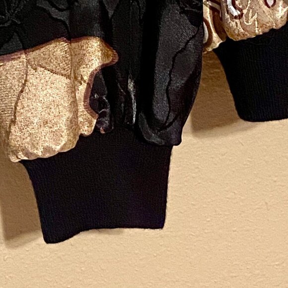 Vtg Candy Nelson Silk Bomber Jacket French Art Full Zip Satin Gold Brown Med/Lrg - Picture 3 of 5